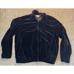 Vintage Joan Leslie Velour Jacket Size Medium Black Full Zip Elastic Hem Soft
